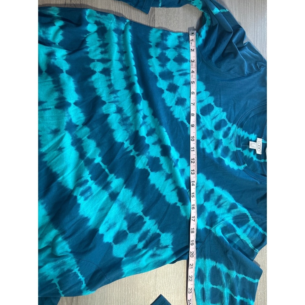 NWT LOGO Lori Goldstein L Tie Dye Tunic Top Blue Teal Ruffle Hem Pockets - Picture 6 of 7